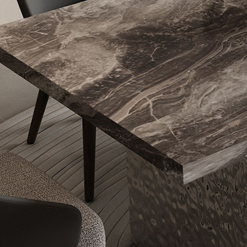 Glossy Gray Stone Dining Table Set 1/4/5/7 Pcs Dinette Set with Arm Chairs Clearhalo 'Dining Room Sets' 'Dining Tables & Seating' 'dining_room_set' 'furn' 'furn_dining_room_set' 'Furniture' 'Kitchen & Dining Furniture' 1200x1200_7c27c967-71d8-4ac2-82df-93880a53c146