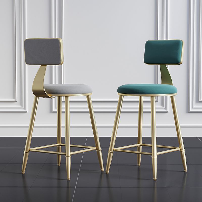 Nordic Backrest Armless Counter Stool Iron Cashier Bar Stool with Velvet Cushion