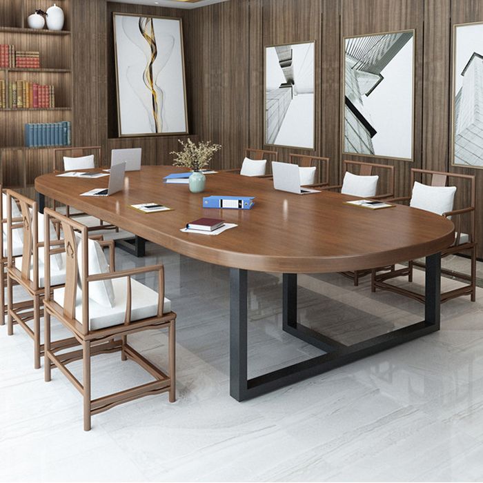 Industrial Oval Solid Wood Desk Brown Office Writing Desk Explain Chair Clearhalo 'furn' 'furn_office_desk' 'Furniture' 'Office Desks' 'Office Furniture' 'office_desk' 1200x1200_7c2aed40-6e34-42f3-8447-5bb4e4789b89