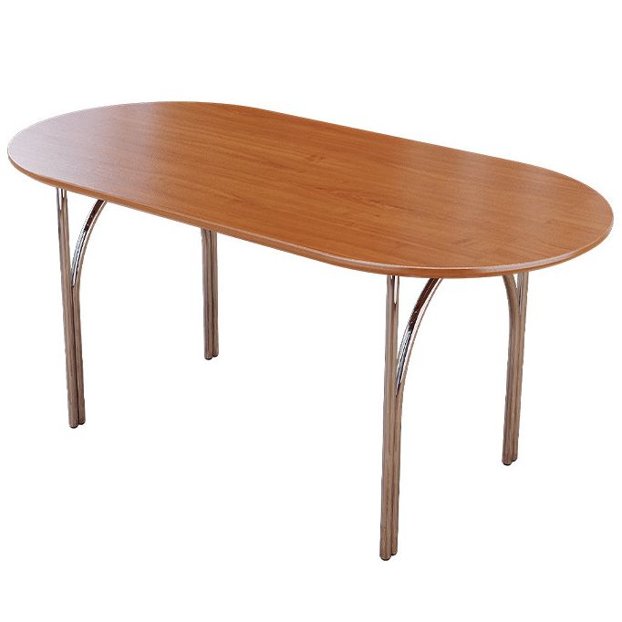 Oval 4 Legs Steel Dining Table Modern Wood Top Chrome Base Dining Site Table