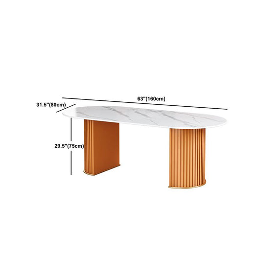 Oval Sintered Stone Dining Table Traditional Luxury Double Pedestal Table Clearhalo 'Dining Tables & Seating' 'Dining Tables' 'dining_table' 'furn' 'furn_dining_table' 'Furniture' 'furniture_dining_table' 'Kitchen & Dining Furniture' 'kitchen' 'kitchen_dining_table' 1200x1200_7c2e4a4f-8d82-4df6-94fd-85b45b96e514