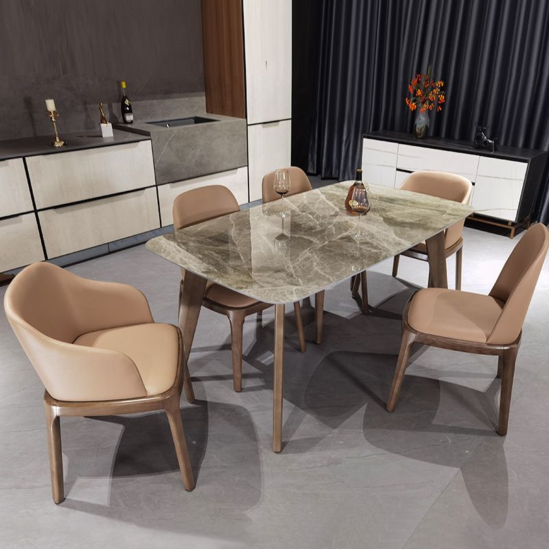Stone Top Dining Table Mid-Century Modern Table with 4 Legs in Brown Clearhalo 'Dining Tables & Seating' 'Dining Tables' 'dining_table' 'furn' 'furn_dining_table' 'Furniture' 'furniture_dining_table' 'Kitchen & Dining Furniture' 'kitchen' 'kitchen_dining_table' 1200x1200_7c33238f-4417-48da-be79-76f24fc802fd