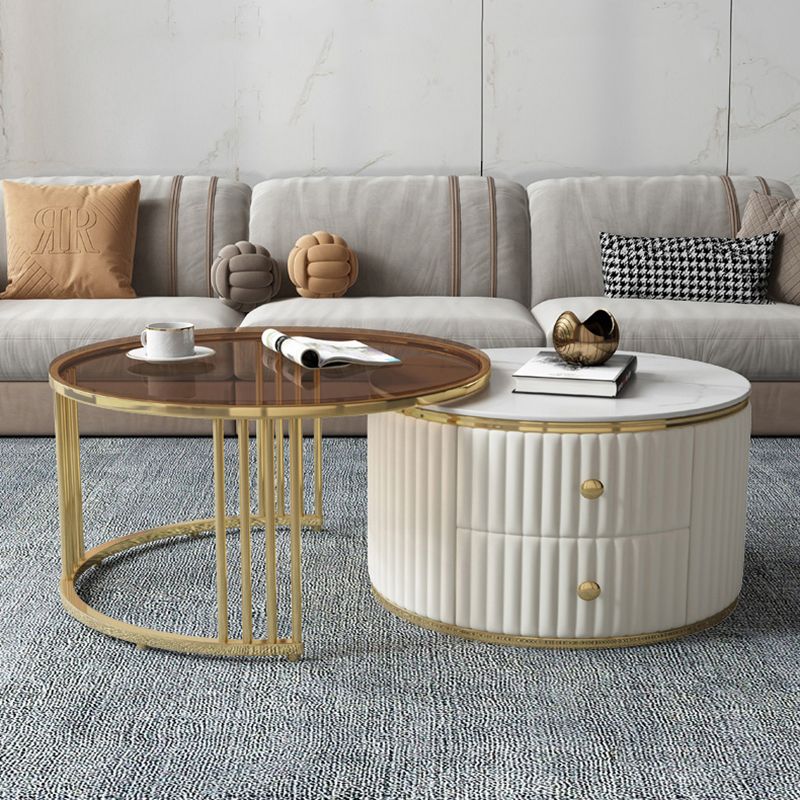 Slate and Metal Coffee Table Frame Nesting Coffee Table Set with Drawers Clearhalo 'Coffee & Accent Tables' 'Coffee Tables' 'coffee_tables' 'furn' 'furn_coffee_tables' 'Furniture' 'Living Room Furniture' 1200x1200_7c337ea8-34c7-4ff2-bb01-70e6a0804c44