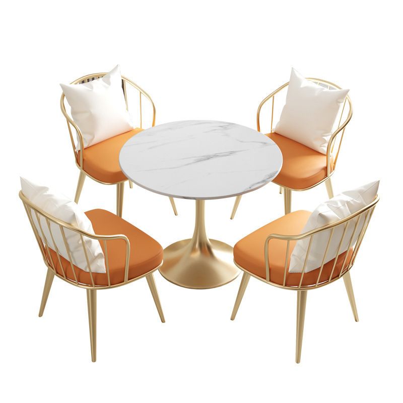 Glam Sintered Stone White Dining Room Set with Round Table and Metal Base Dining Table Furniture Clearhalo 'Dining Room Sets' 'Dining Tables & Seating' 'dining_room_set' 'furn' 'furn_dining_room_set' 'Furniture' 'furniture_dining_room_set' 'Kitchen & Dining Furniture' 'kitchen&dining_furn' 'kitchen' 1200x1200_7c349cf8-3b4e-4701-a5b6-1dab8b0b44b0