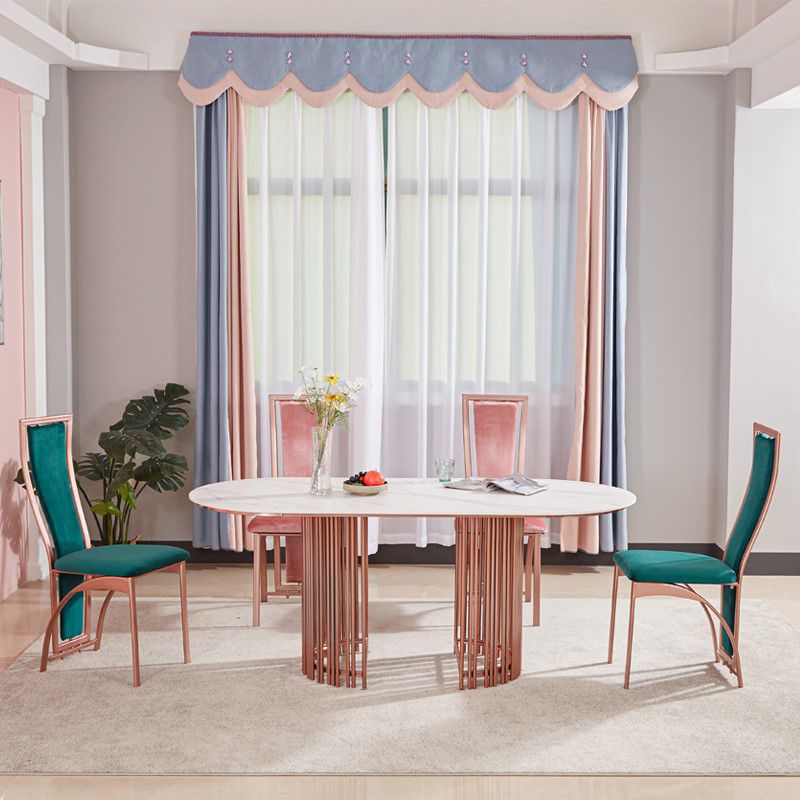 Table à manger top ovale blanc table à manger de luxe traditionnelle avec cadre en or rose