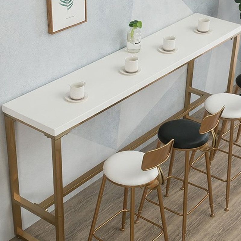 Glam Wood Bar Table with Rectangle Table Top Gold Trestle Table - 42" H Clearhalo 'Bar Furniture' 'Bar Tables' 'bar_tables' 'furn' 'furn_bar_tables' 'Furniture' 'furniture_bar_tables' 'Kitchen & Dining Furniture' 1200x1200_7c36df29-9405-41ce-9fff-544e7cd4091c