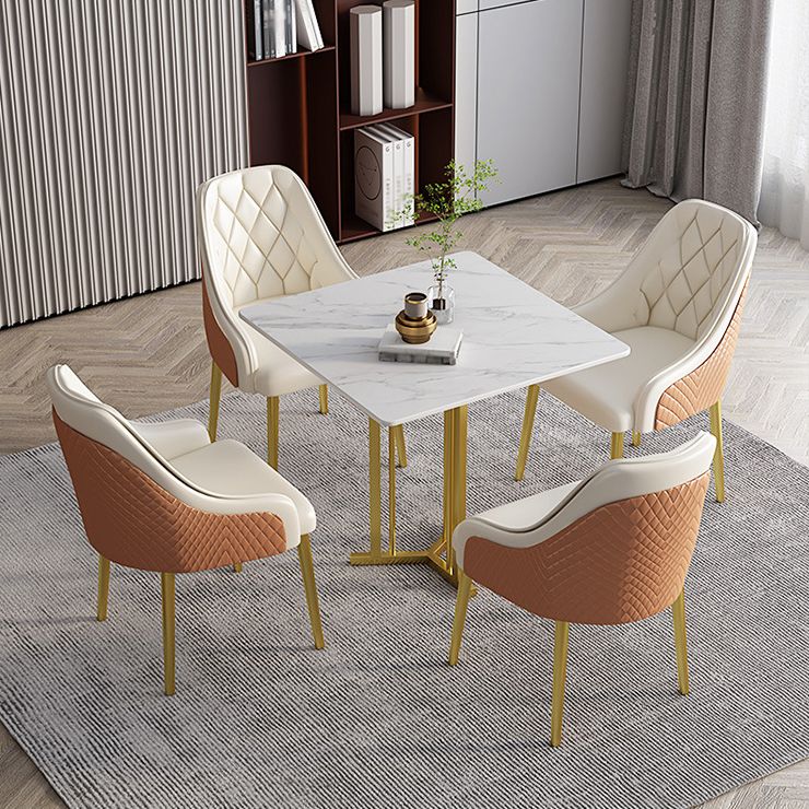 Metal Base Dining Table Glam Style White Stone Top Dining Table for Living Room Clearhalo 'Dining Tables & Seating' 'Dining Tables' 'dining_table' 'furn' 'furn_dining_table' 'Furniture' 'furniture_dining_table' 'Kitchen & Dining Furniture' 1200x1200_7c3983ae-f05b-4482-8c97-3851a249c469