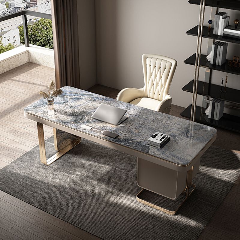 Glam Stone Rectangle Writing Desk 2 Drawers 29.53" Tall Office Desk Clearhalo 'furn' 'furn_office_desk' 'Furniture' 'Office Desks' 'Office Furniture' 'office_desk' 1200x1200_7c39f1f9-1665-4e93-bb49-9c942d061de4