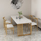 Mesa de comedor rectangular con base dorada, mesa de piedra Glam para cocina