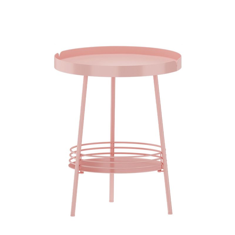 Mid-Century Metal Round Tray Top Side Table 21.6-inch 3 Legs End Table with Shelf