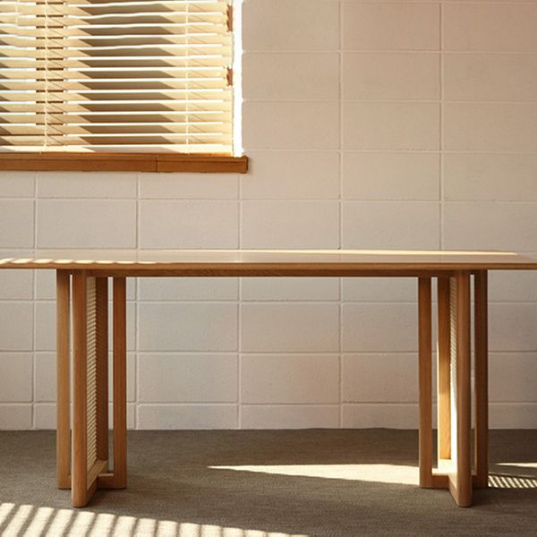 Rectangle Wooden Table Modern Red Oak Table in Nature with Double Pedestal Clearhalo ' dining_table' 'Dining Tables & Seating' 'Dining Tables' 'furn' 'furn_dining_table' 'Furniture' 'furniture_dining_table' 'Kitchen & Dining Furniture' 'kitchen&dining_furn' 'kitchen' 'kitchen_dining_table' 1200x1200_7c3f14f9-3345-4b6e-8091-64016ed4ac64