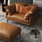 Modern Pillow Back Sofa Orange Genuine Leather Tuxedo Arm Sofa