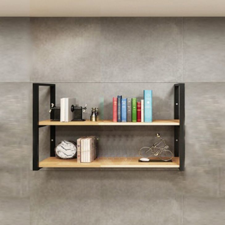 Metal and Wooden Shelf Bookcase Modern Wall Mounted Natural Bookshelf for Study Room
