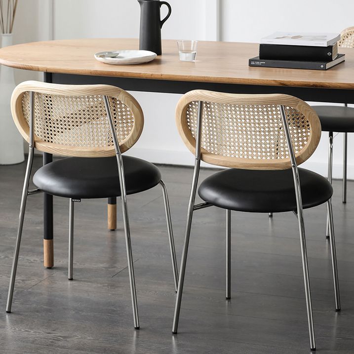 Faux Leather Side Chair Modern Style Cane Back Dining Chair for Indoor Clearhalo 'Dining Chairs' 'Dining Tables & Seating' 'dining_chair' 'furn' 'furn_dining_chair' 'Furniture' 'furniture_dining_chair' 'Kitchen & Dining Furniture' 1200x1200_7c428807-45d9-482c-a645-7bd8a034a37c