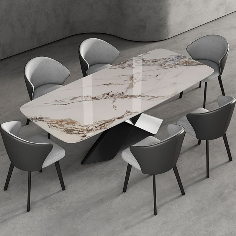Contemporary Fixed Faux Marble Top Dining Room Table with 2 Black Metallic Legs Kitchen Dining Set Clearhalo 'Dining Room Sets' 'Dining Tables & Seating' 'dining_room_set' 'Furniture' 'furniture_dining_room_set' 'Kitchen & Dining Furniture' 'kitchen&dining_furn' 'kitchen' 1200x1200_7c479896-77b0-4ae0-baa7-f5a3522601a5