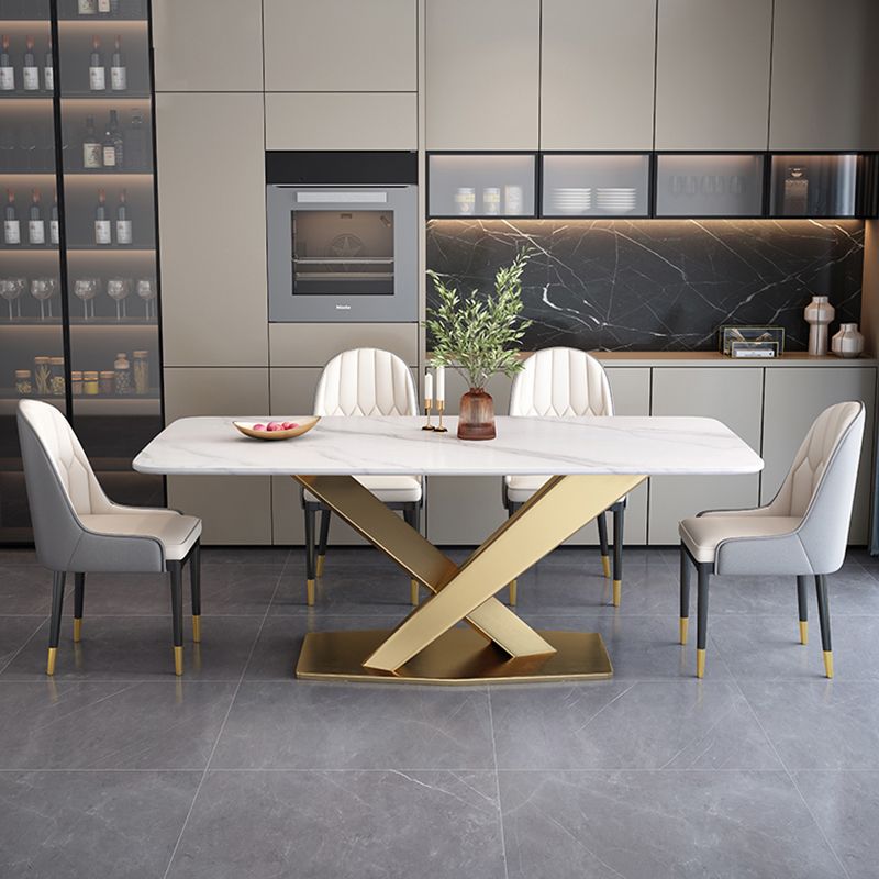 Glam Sintered Stone Kitchen Dining Table Rectangle Standard Dining Table with Pedestal Base Clearhalo ' dining_table' 'Dining Tables & Seating' 'Dining Tables' 'furn' 'furn_dining_table' 'Furniture' 'furniture_dining_table' 'Kitchen & Dining Furniture' 'kitchen&dining_furn' 'kitchen' 'kitchen_dining_table' 1200x1200_7c4b2872-e040-4a25-9d4c-b05c42fa8def