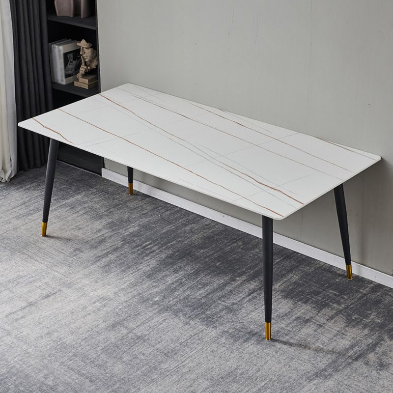 Rectangle Traditional Luxury Table Sintered Stone Table with 4 Black Legs Clearhalo ' dining_table' 'Dining Tables & Seating' 'Dining Tables' 'furn' 'furn_dining_table' 'Furniture' 'furniture_dining_table' 'Kitchen & Dining Furniture' 'kitchen&dining_furn' 'kitchen' 'kitchen_dining_table' 1200x1200_7c4c8075-1cde-4e64-95e4-c0112434bb51