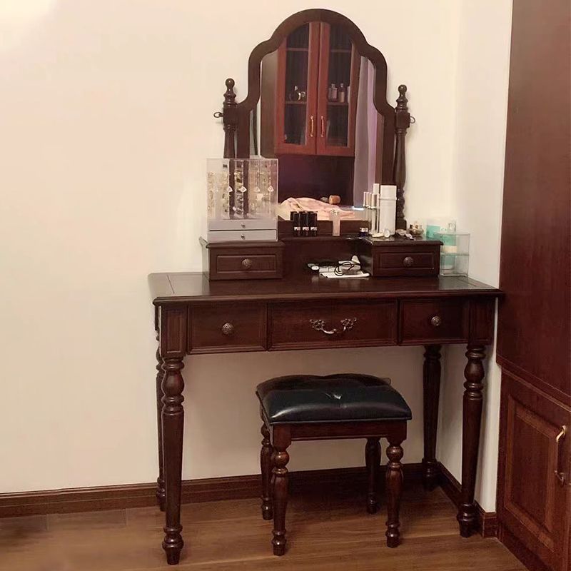 17.7"Wide Wood Makeup Vanity Set with Drawers and Mirror, Brown