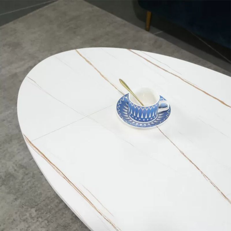 Glam elliptische leistenen salontafel 61 cm H-cocktailtafel met gekruiste poten