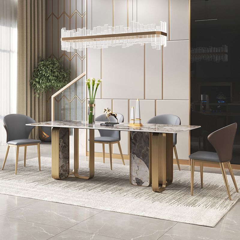 Luxuriöses rechteckiges Esszimmer-Set, 1/2/3/5/6/7/9-teilig, Esstisch-Set mit gesinterter Steinplatte