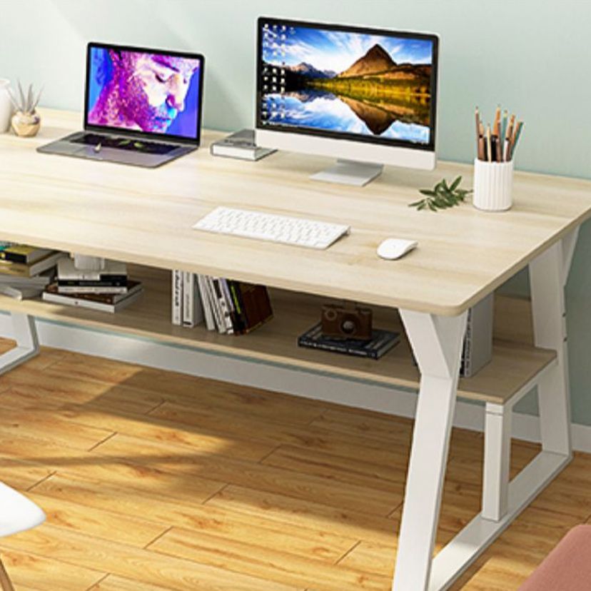 Rectangular Wooden Writing Desk Trestle Steel Table Leg Bedroom White Desk Clearhalo 'furn' 'furn_office_desk' 'Furniture' 'Office Desks' 'Office Furniture' 'office_desk' 1200x1200_7c52336a-d603-4580-821a-fd785a6d5148
