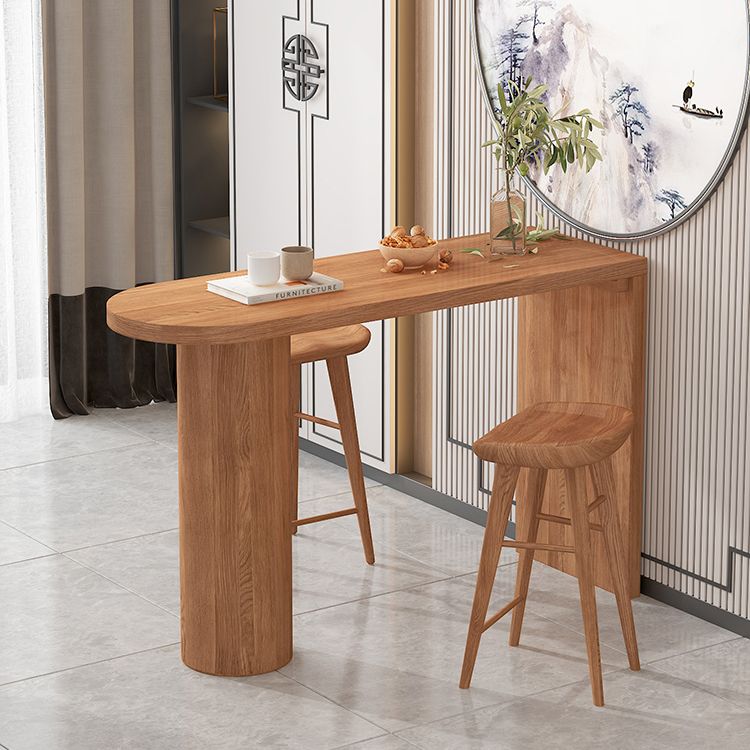 Industrial 41.3"H Bar Table Brown Wood Specialty Top Bistro Table with Double Pedestal Clearhalo 'Bar Furniture' 'Bar Tables' 'bar_tables' 'furn' 'furn_bar_tables' 'Furniture' 'furniture_bar_tables' 'Kitchen & Dining Furniture' 'kitchen&dining_furn' 'kitchen' 1200x1200_7c5335fd-6392-4696-9fe8-217772ef1a02