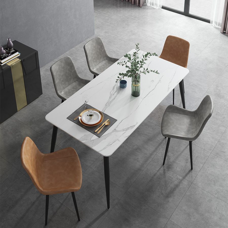 Industrial Sintered Stone Dining Table 4 Legs Metallic Base Rectangle Table for Home Clearhalo ' dining_table' 'Dining Tables & Seating' 'Dining Tables' 'furn' 'furn_dining_table' 'Furniture' 'furniture_dining_table' 'Kitchen & Dining Furniture' 'kitchen&dining_furn' 'kitchen' 'kitchen_dining_table' 1200x1200_7c541718-f28f-400a-938c-633283b31257