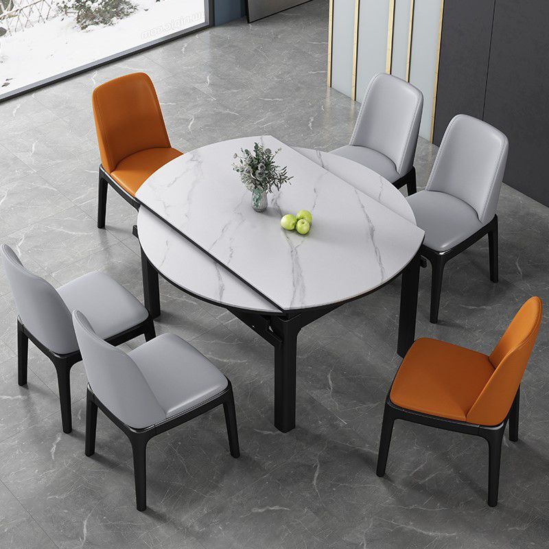 Modern Extendable White Dining Table Sintered Stone Round Shape Dining Table for Kitchen Clearhalo ' dining_table' 'Dining Tables & Seating' 'Dining Tables' 'furn' 'furn_dining_table' 'Furniture' 'furniture_dining_table' 'Kitchen & Dining Furniture' 'kitchen&dining_furn' 'kitchen' 'kitchen_dining_table' 1200x1200_7c5680c9-6a1e-4607-be08-aeb0a33467cf