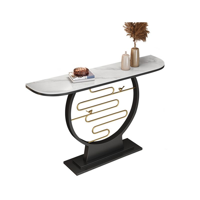 Contemporary Stone Console Sofa Table Half Moon Iron End Table for Hall