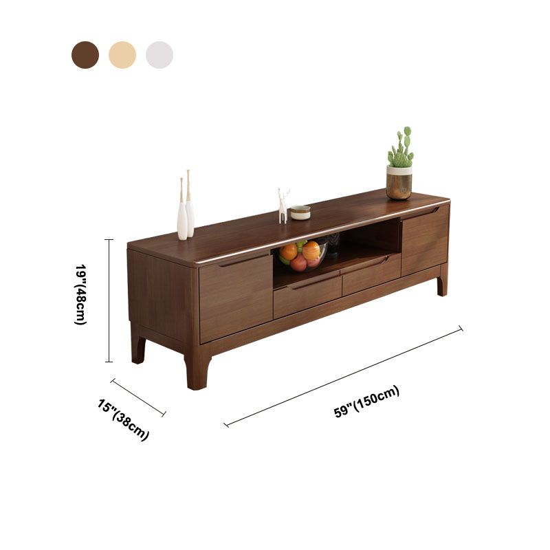 Moderner Gummi -Holz -TV -Standkonsole Open Storage TV Stand mit 2 Türen, 15 "D x 19" h