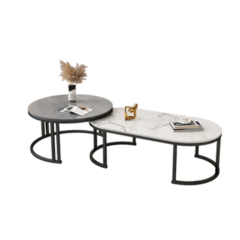 Glam Nesting Coffee Table Set Frame Round Slate Coffee Table with Drawer Clearhalo 'Coffee & Accent Tables' 'Coffee Tables' 'coffee_tables' 'furn' 'furn_coffee_tables' 'Furniture' 'Living Room Furniture' 1200x1200_7c5cf5e8-b86e-463c-892d-2c9c99fe5901