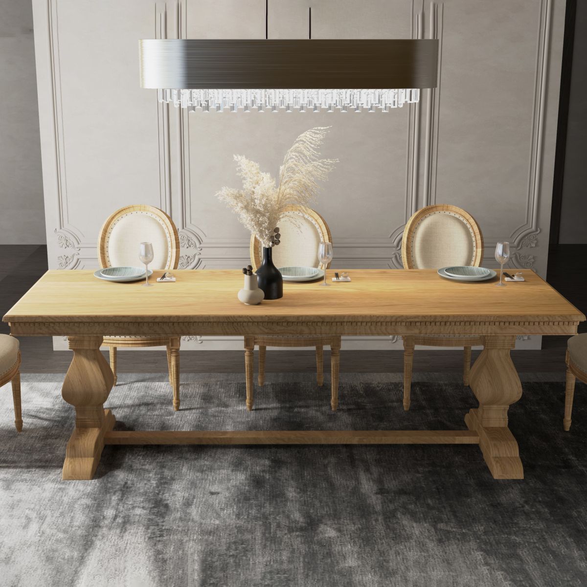 Mid-Century Modern Rectangle Table Solid Wood Dining Table with Trestle Base Clearhalo ' dining_table' 'Dining Tables & Seating' 'Dining Tables' 'furn' 'furn_dining_table' 'Furniture' 'furniture_dining_table' 'Kitchen & Dining Furniture' 'kitchen&dining_furn' 'kitchen' 'kitchen_dining_table' 1200x1200_7c60a2b5-024a-447e-9ef6-1289a152fc79