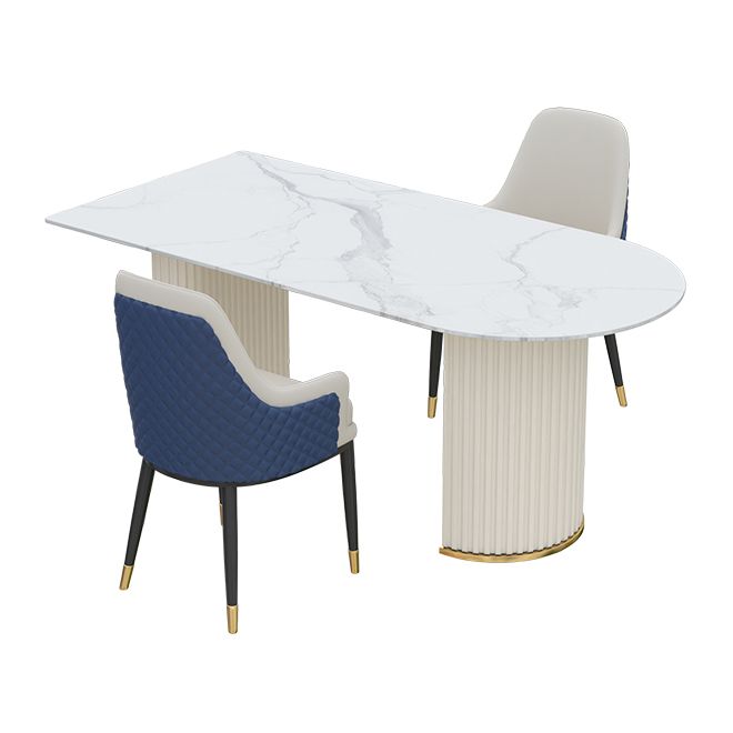 Irregular Island Sintered Stone Dining Table Modern Table in White with Metal Double Pedestal Clearhalo ' dining_table' 'Dining Tables & Seating' 'Dining Tables' 'furn' 'furn_dining_table' 'Furniture' 'furniture_dining_table' 'Kitchen & Dining Furniture' 'kitchen&dining_furn' 'kitchen' 'kitchen_dining_table' 1200x1200_7c67c864-2e9a-407d-b625-5751e59a55b5