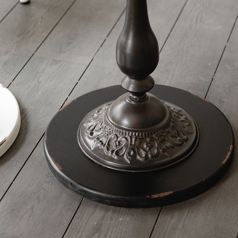 Wood Round Top Side Table Metal Base End Table - Distressed Surface Treatment