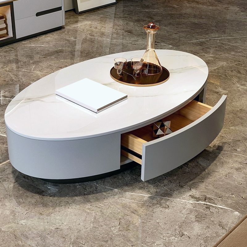 Table basse de base de piédestal noir glam avec un dessus en ardoise et un tiroir