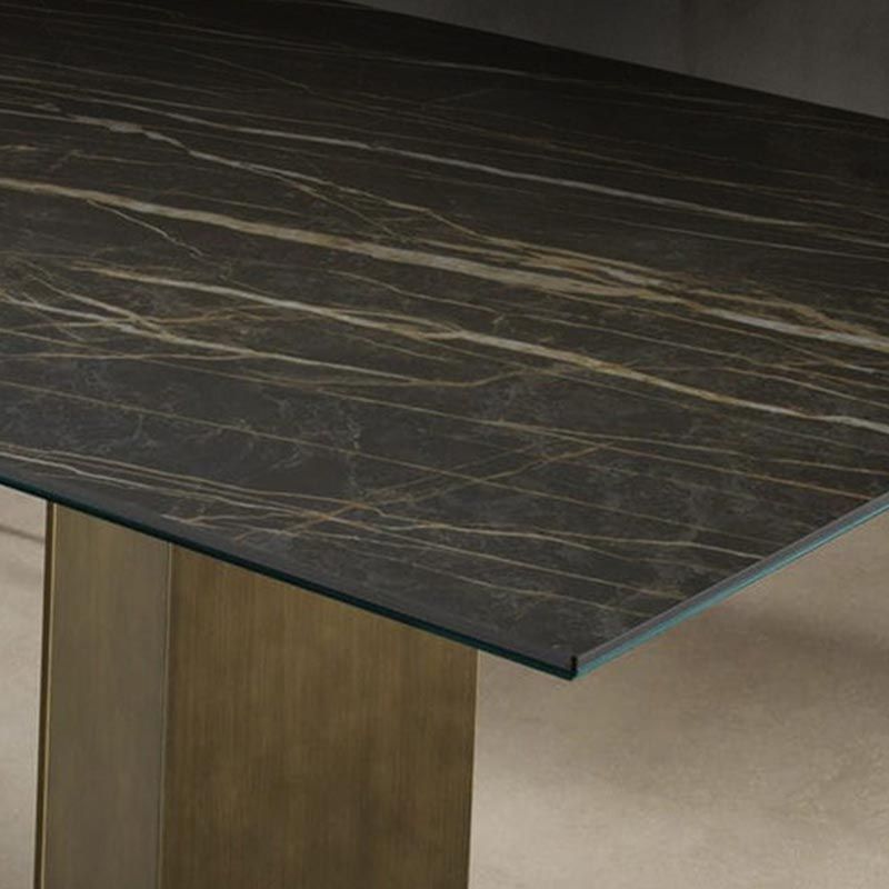 Mesa de comedor rectangular de piedra sinterizada, muebles modernos con base de acero para el hogar