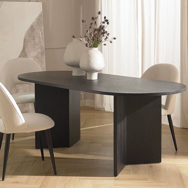 Modern Wood Dining Table Oval Black Dinner Table for Dining Room Clearhalo 'Dining Tables & Seating' 'Dining Tables' 'dining_table' 'furn' 'furn_dining_table' 'Furniture' 'Kitchen & Dining Furniture' 1200x1200_7c6fc7b7-63ac-4ee5-b1fa-319e406f0a20