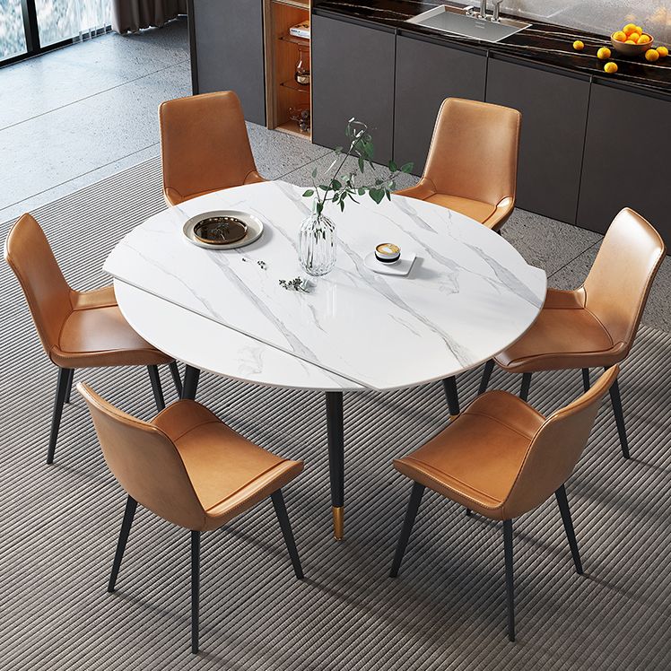 Modern Style Sintered Stone Dining Table White Round Drop-Leaf Table for Home Use Clearhalo ' dining_table' 'Dining Tables & Seating' 'Dining Tables' 'furn' 'furn_dining_table' 'Furniture' 'furniture_dining_table' 'Kitchen & Dining Furniture' 'kitchen&dining_furn' 'kitchen' 'kitchen_dining_table' 1200x1200_7c71bb5d-c36a-4b1d-87db-1162e01106a2