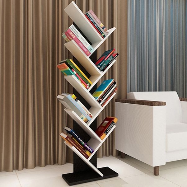 Modern Engineered Wood Bookcase Geometric Bookshelf for Living Room