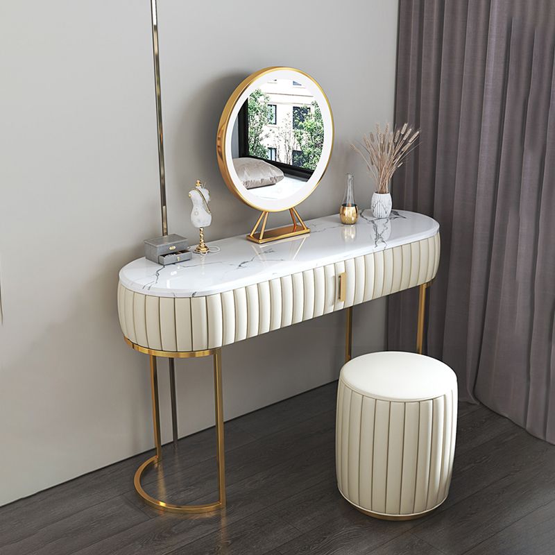 Set di sgabelli da trucco in pietra e in pelle in pelle, alto 30,3 "