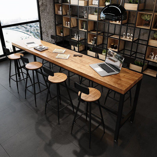 Industriële rechthoek bar eettafel vaste houten bar eettafel met schroefbasis