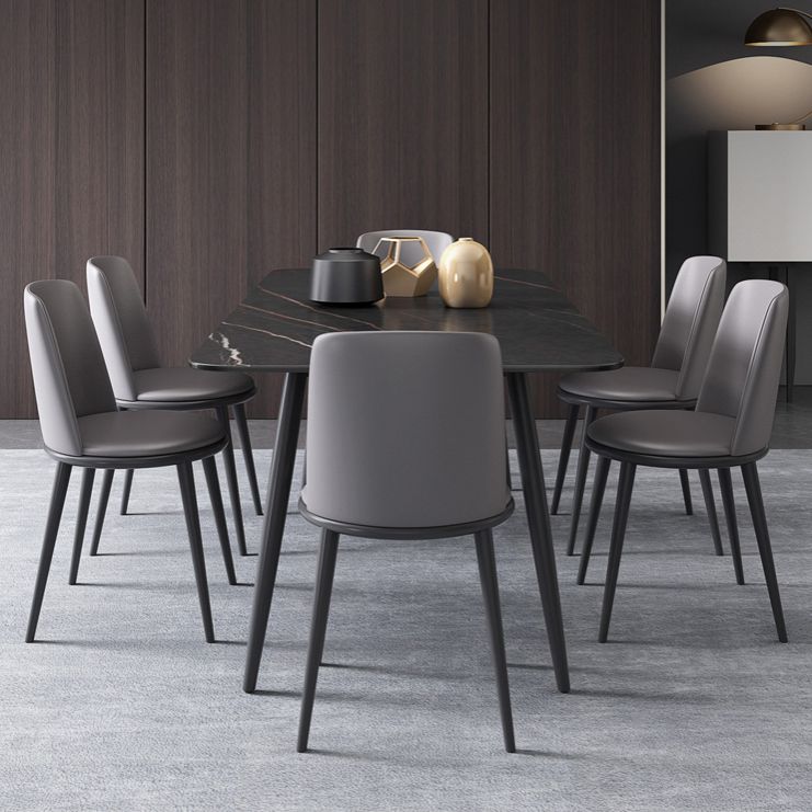 Modern 1/4/6/7 Pieces Black Dining Table Set with Sintered Stone Top Rectangle Dinette Set Clearhalo 'Dining Room Sets' 'Dining Tables & Seating' 'dining_room_set' 'furn' 'furn_dining_room_set' 'Furniture' 'furniture_dining_room_set' 'Kitchen & Dining Furniture' 'kitchen&dining_furn' 'kitchen' 1200x1200_7c7616c2-69a4-42a0-8d75-2a9b9e1de2b1
