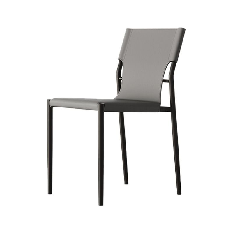 Silla de cuero sin brazo industrial silla de comedor del lado posterior con base de metal