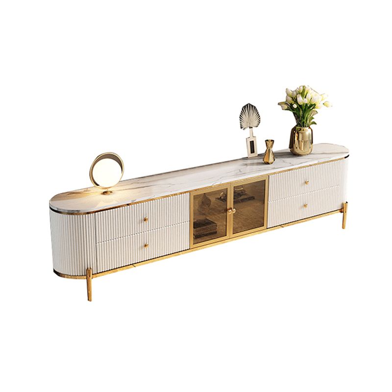 Console TV all'angolo bianco da 23 pollici e console multimediale, supporto TV in ardesia per TV con cassetti