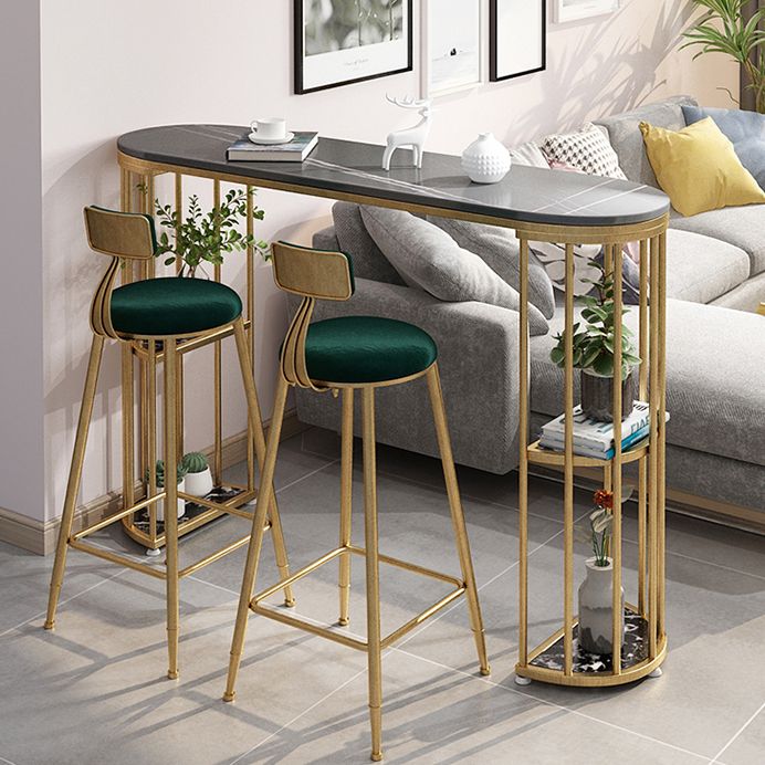 Stone Oval Indoor Glam Bar Dining Table Iron Double Pedestal Bistro Table with Shelve Clearhalo 'Bar Furniture' 'Bar Tables' 'bar_tables' 'furn' 'furn_bar_tables' 'Furniture' 'furniture_bar_tables' 'Kitchen & Dining Furniture' 'kitchen&dining_furn' 'kitchen' 1200x1200_7c7fb8d9-dc8a-458e-8fe7-4c39a8fb76c7