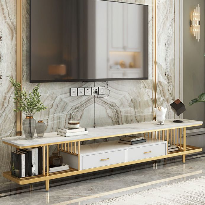 Glam Style TV Stand Open Storage TV Stand Console with 2-Drawer Clearhalo 'furn' 'furn_tv_stands_entertainment_centers' 'Furniture' 'Living Room Furniture' 'TV Stands & Entertainment Centers' 'TV Stands & Media Storage Furniture' 'tv_stands_entertainment_centers' 1200x1200_7c856910-905e-49df-9ffc-df1d1a197824