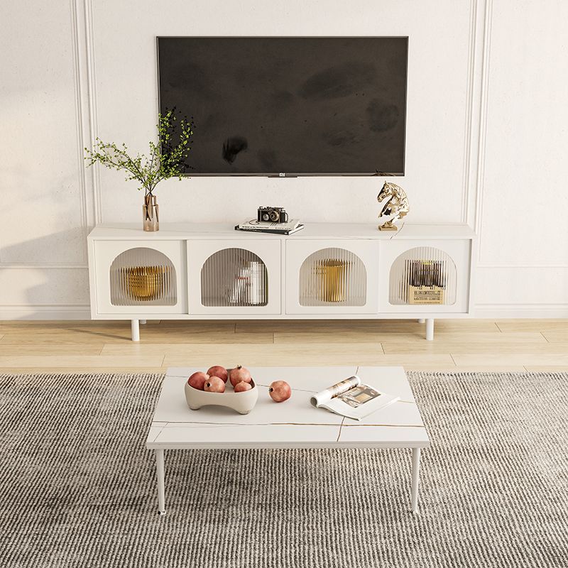 STANTE TV in stile moderno pietra con console TV in stoccaggio chiuso con 4 porte