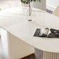 Linen White Finish Modern Oval Stone Top Dining Table with Double Pedestal Base