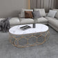 Glam Slate Coffee Table with Iron Frame and Oval Stone Top Cocktail Table