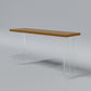Mesa de comedor rectangular contemporánea para bar, mesa de bar de madera para interiores con pedestal doble acrílico